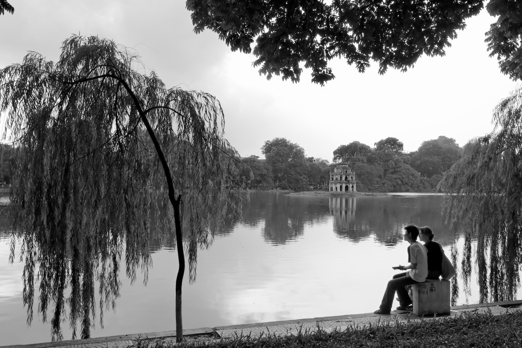 Turtle Tower on Hoan Kiem Lake in Hanoi, photographed in July 2006